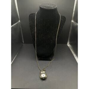 Vintage DBS Signed Goldtone Owl Pendant Quartz Watch w/ Chain Necklace